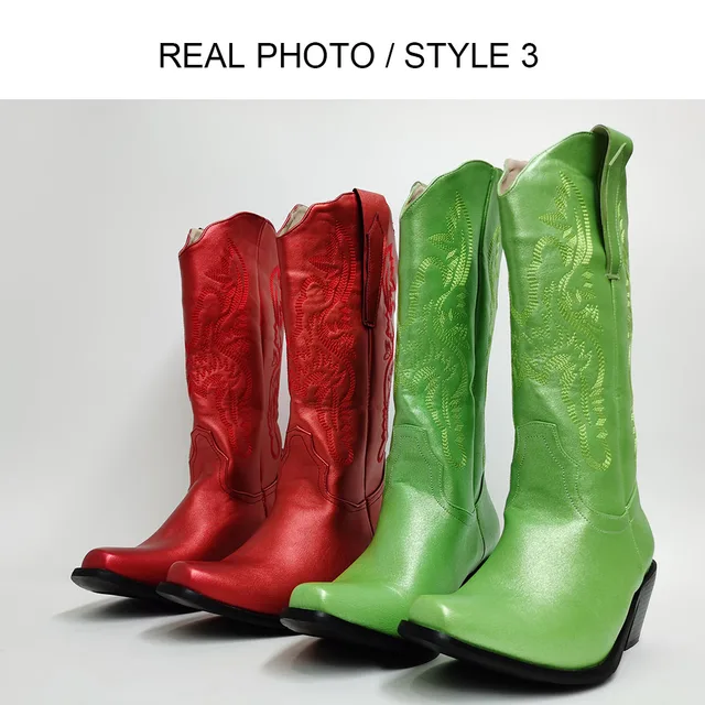 SaraIris Retro Mid Calf Cowboy Cowgirl Boots Chunky Heel Knee High Platform Boots Women Trendy Stylish Hot Sale Western Shoes 4