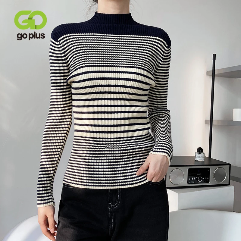 

GOPLUS Woman Sweaters Winter Clothes Women Striped Turtleneck Sweater Black Tops Pullovers Pull Femme Hiver Dames Trui C10853