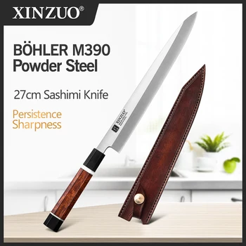 XINZUO 270mm Sashimi Sushi Knife with Leather Sheath Bolher M390 Powder Steel Sakimaru Kitchen Knives with Ironwood Handle 1