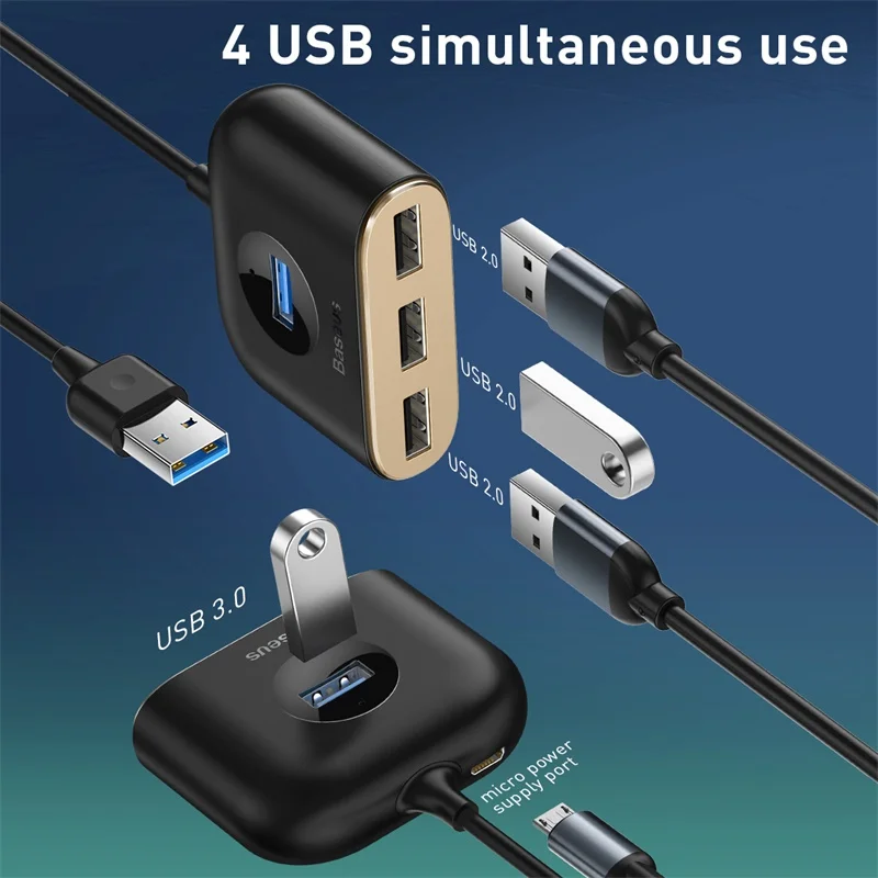 Baseus USB HUB 3.0 To Multi USB Splitter Adapter 4 Port with Micro USB Charging for Macbook Laptop Devices USB C HUB Switch Baseus USB HUB 3.0 To Multi USB Splitter Adapter 4 Port with Micro USB Charging for Macbook Laptop Devices USB C HUB Switch