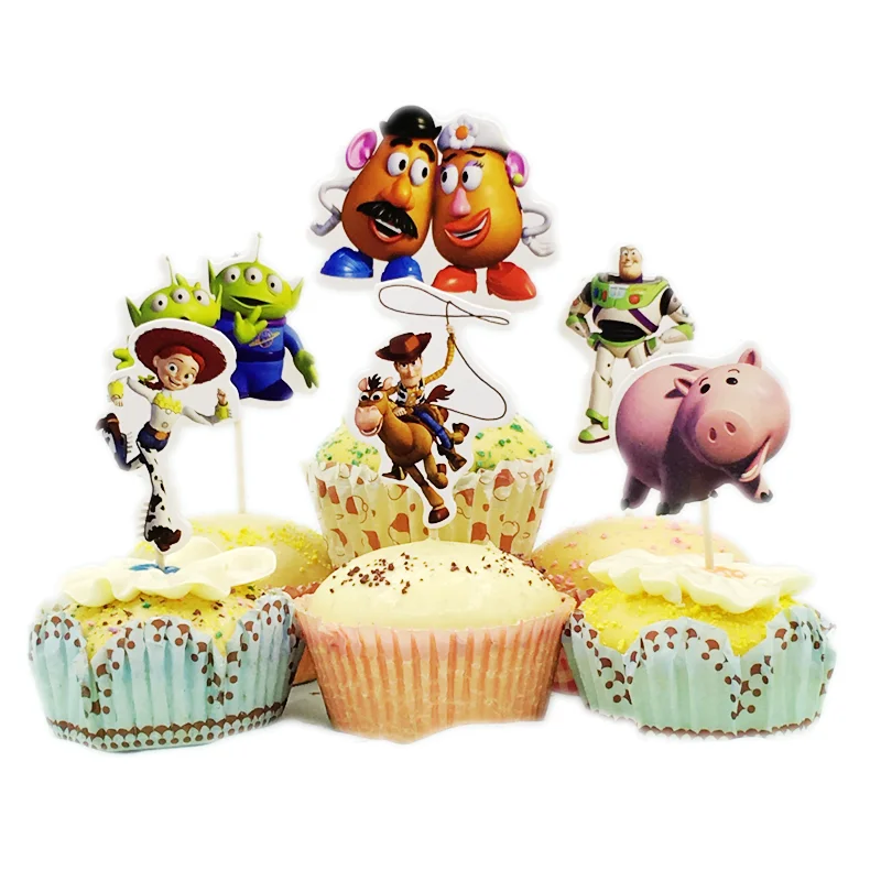 24Pcs торт для детского праздника фигурки жениха и невесты; с героями мультфильмов игрушка тема для маленьких мальчиков День рождения украшения для капкейков зубочистка зубочистки с украшением поставки флаг
