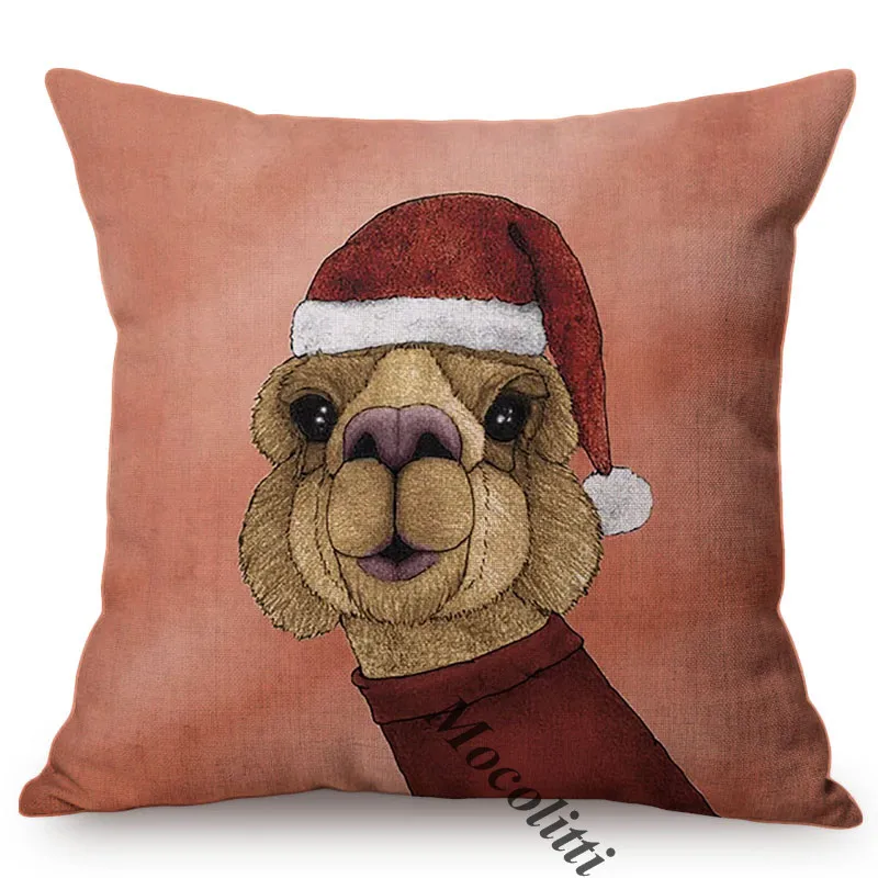 Веселый новогодний мультяшный чехол для подушки с изображением животных Санта Клауса лося Рождественский Декор подушки для автомобиля диван домашний декоративный чехол для подушки