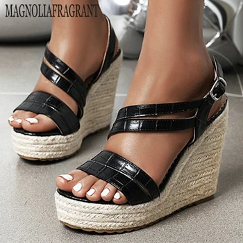 

Rome Straw Weaving Sandals 2020 Women Summer Beach Shoes Wedge Heel platform Shoes women Casual Sandal sandalia feminina hy577