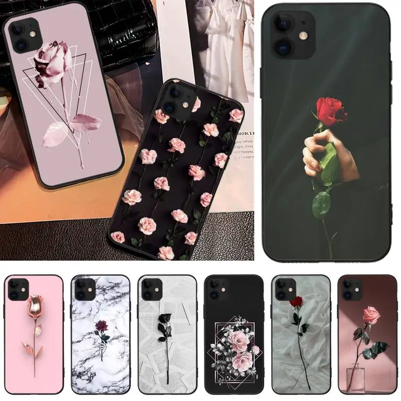 

LJHYDFCNB Beautiful rose Soft black Phone Case For iphone6 6s plus 7 8 7 8 plus X XR XS MAX 11 Pro Max Cover