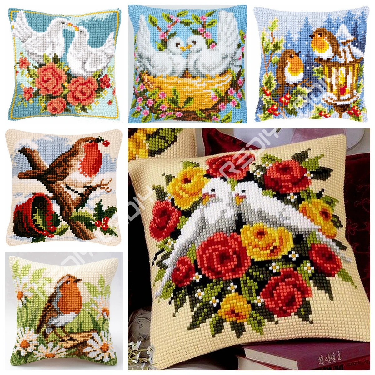 Набор для вышивания крестиком "сделай сам" с изображением голубей в Розе, Набор для вышивания крестиком из акриловой пряжи, чехол для подушки, домашний декор, хобби и поделки