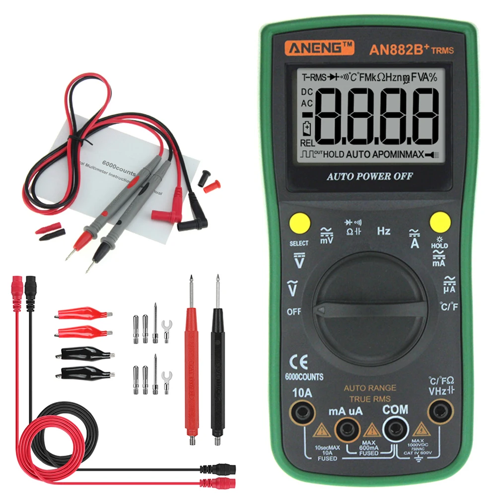 ЖК-дисплей ANENG AN882B+ True-RMS цифровой мультиметр Авто Диапазон AC/DC подсветка метр - Цвет: B