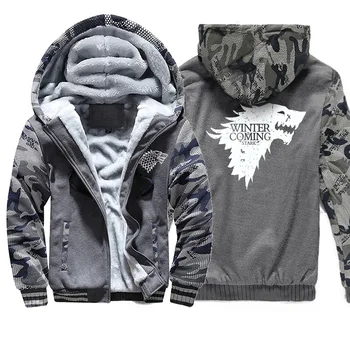 

Camouflage Raglan Mens Hoody 2019 Winter Sweatshirts Game Of Thrones House Stark Winter Is Coming Coat Thick Hip Hop Streetwear