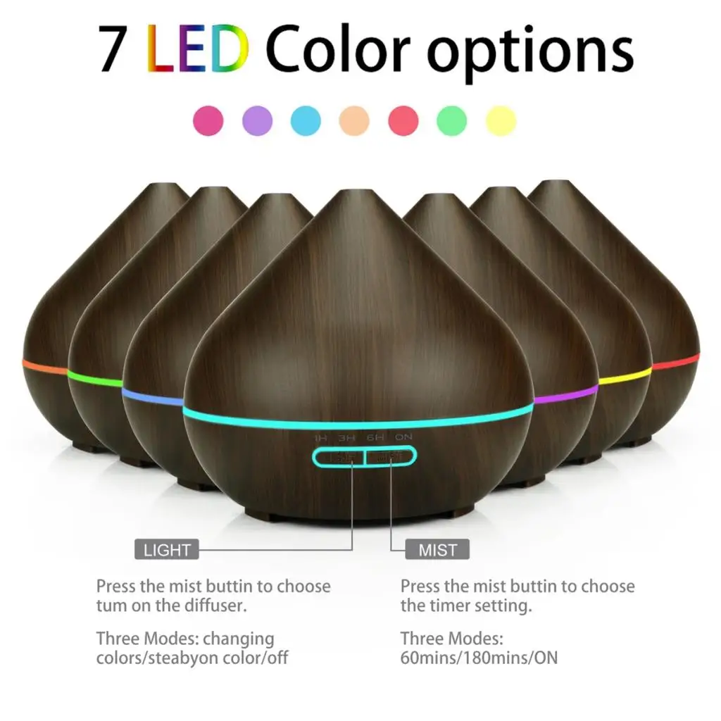 Color-Changing LED Light Electric Humidifier Essential Aroma Oil Diffuser Ultrasonic Wood Grain Air Humidifier Mini Mist Maker