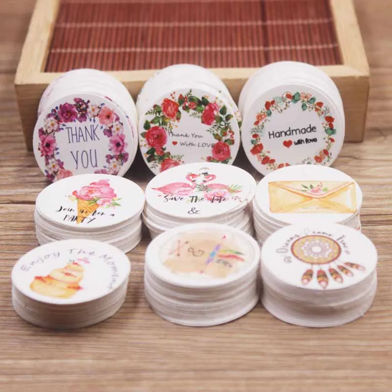 Новые 3 см круглые 100 шт белые/крафт-бумажные подарочные бирки DIY Спасибо Этикетки для пакетов тег печенье Свадебные сувениры тег