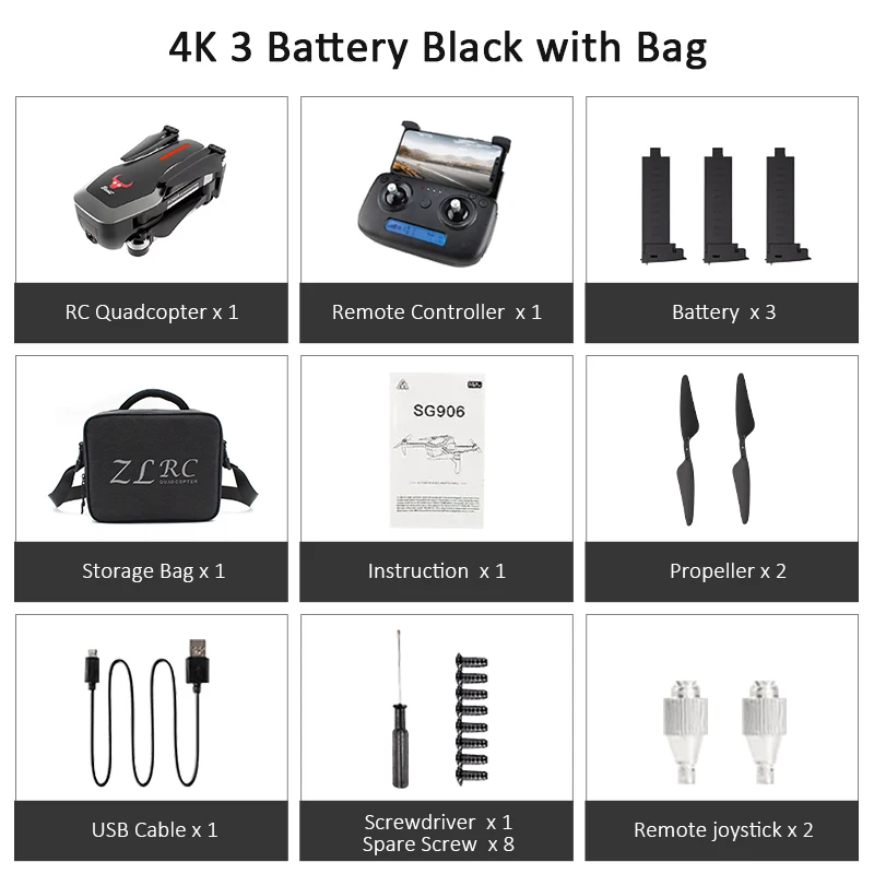 B 4K 3B with Bag ZLRC Beast SG906 gps 5G wifi FPV с 4K высокой четкой камерой бесщеточный селфи складной для радиоуправляемых вертолётов дронов Квадрокоптер RTF - Цвет: B 4K 3B with Bag