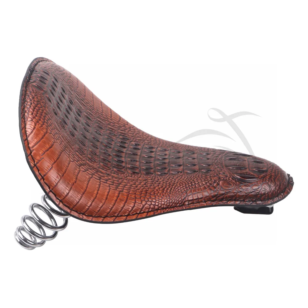 Motorcycle Retro Brown Crocodile Leather Solo Seat+3" Spring Bracket For Harley Chopper Bobber Custom