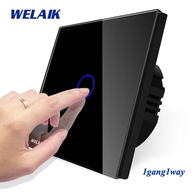 WELAIK UK сенсорный выключатель Кристалл-стеклянная панель-переключатель настенный-Интеллектуальный переключатель-умный-переключатель 1ганг-1way светодиодный-лампа B1911CW/B - Цвет: Black Circle