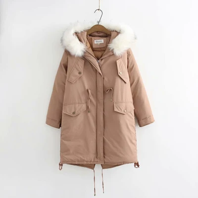 Pink Новое зимнее женское пальто размера плюс 2XL-4XL с меховым воротником и капюшоном, длинная хлопковая куртка, Женская парка, женская верхняя одежда - Цвет: Pink