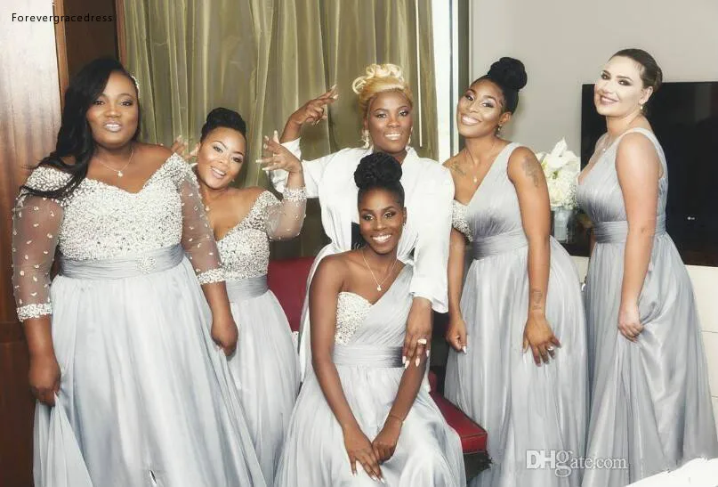 2018 Sexy Chiffon African Crystals Sweetheart Bridesmaid Dresses Beads Sleeveless Floor Length One Shoulder Plus Size Formal Dresses  95 (1)