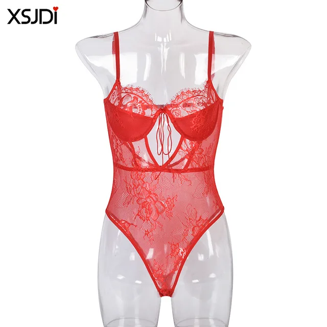 Women's Lace Bodysuit Erotic Exotic Mesh Teddy See-through Dress Belted Underwear Transparent Bodysuit Sexy Clothing 2