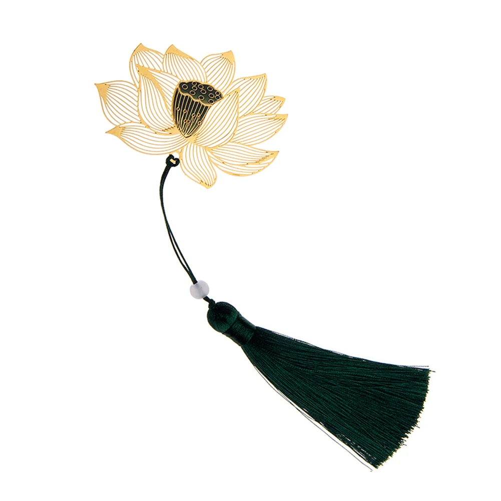 Color Lotus Tassel Bookmark Chinese Retro Style Brass Creative Flower Specimens Book Mark Stationery School Office Supply |