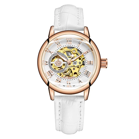 Женские Механические часы высокого класса от ведущего бренда, роскошные женские модные повседневные часы со стальным ремешком, автоматические женские часы Zegarek Damski - Цвет: Rose White Leather