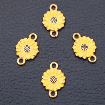 

6pcs Fashion Enamel Daisy Sunflower Charm Bracelet Earrings DIY Metal Jewelry Pendants For Woman Handicraft Making Connectors