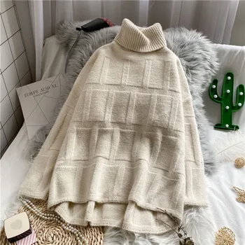 

casual style turtleneck solid women sweaters solid loose fleece thicken warm lady elegant pulls outwear coat tops