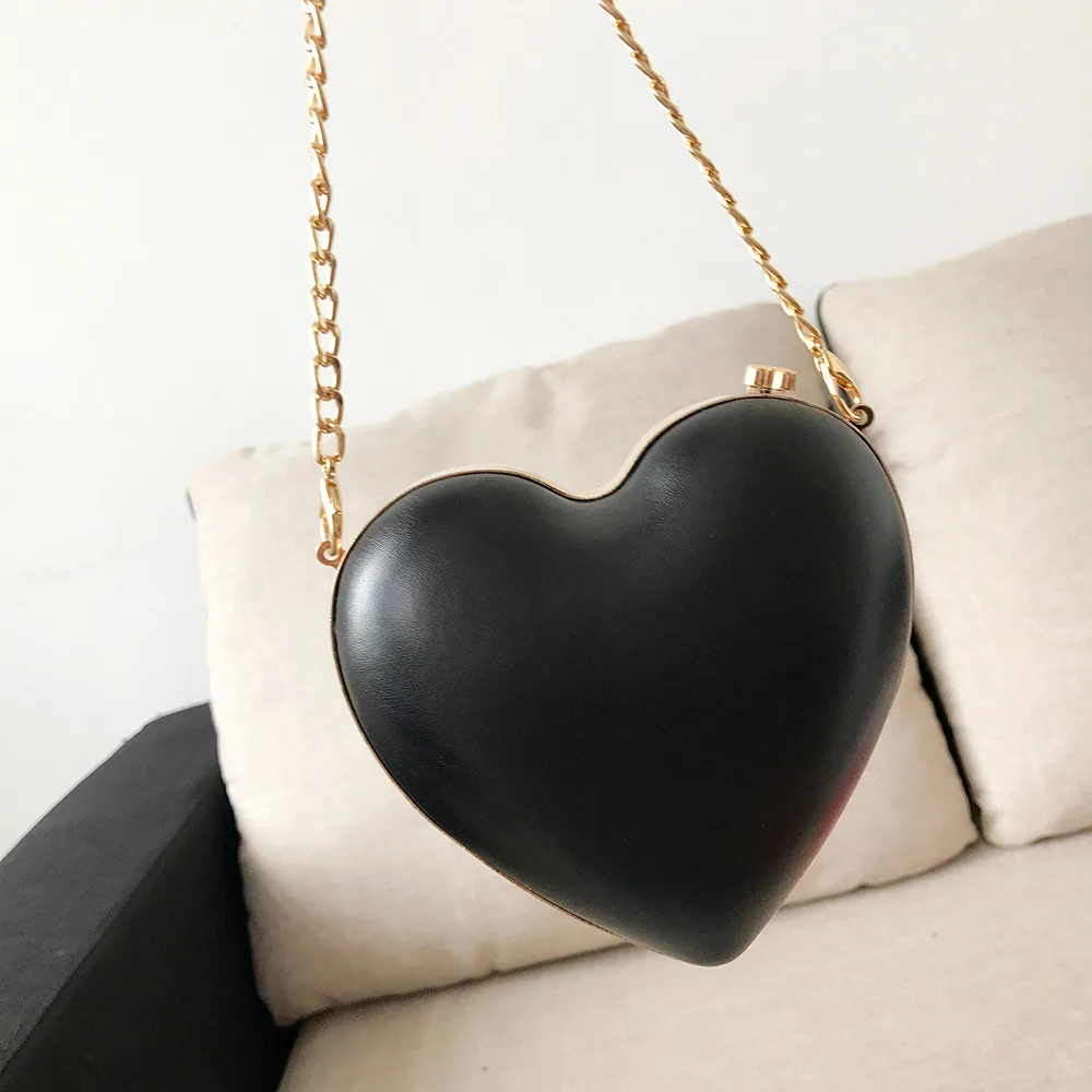 

2019 Women Shoulder Bag PU Leather Heart-Shaped Metal Chain Crossbody Messenger Shoulder Bags Ladies Solid Hasp Handbag #T