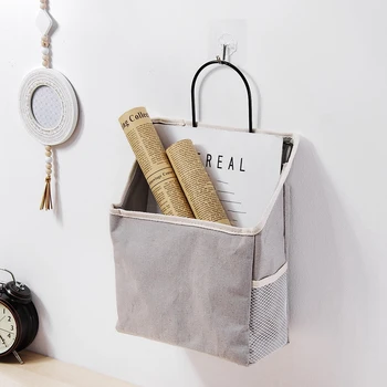 

Wall Hanging Storage Bag Organizer Portable Books Newspaper Container Decor Pocket Pouch Storage Organizer Iron Rack with Hook G