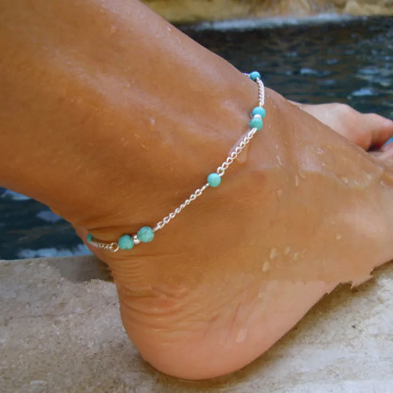 Браслет на ногу Женский Регулируемый Пляжная цепочка с бусинами в богемном стиле