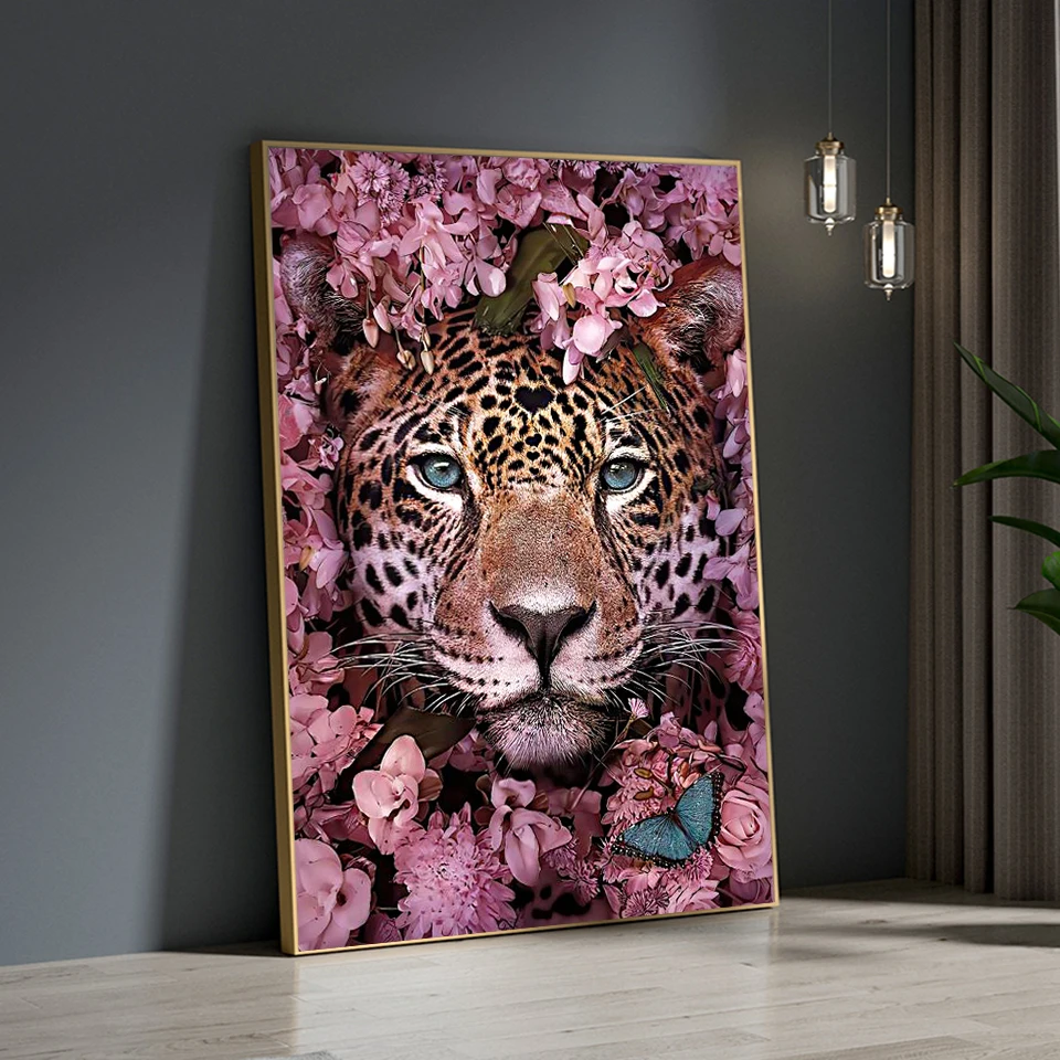 Full Square / Round Diamond Embroidery DIY Diamond Painting Cross Stitch Drill Tiger Lion Face & Flowers Picture of Rhinestones