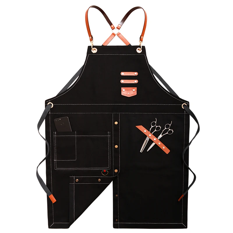 

Senyue Senior Denim BBQ Apron Bib Leather Straps Kitchen Apron for Women Men Barber cooking Restaurant Waitress