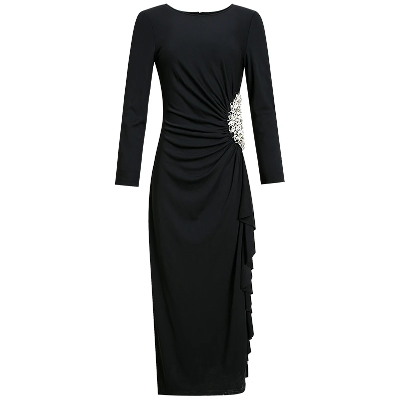 

dress sense woman long-sleeved Hepburn wind of new fund of 2020 autumn design fold long of cultivate morality