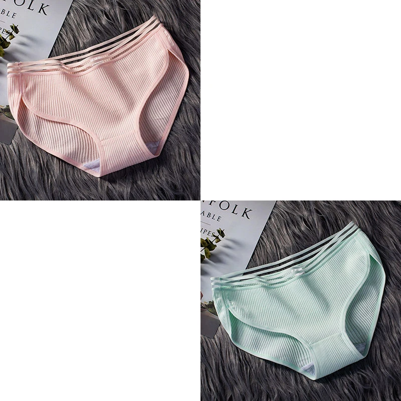 2PCS Women's Cotton Panties Female Lace Edge Striped Breathable Briefs Sexy Underwear Women Cotton Crotch Lingerie Intimates - Цвет: 5