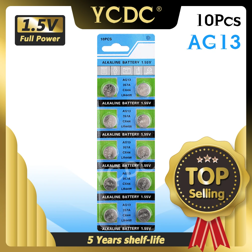 10 Uds AG13 LR44 LR1154 SR44 A76 357A 303 357 LR44W botón de la batería pila de moneda baterías alcalinas de 1,55 V para relojes juguetes envío de la gota