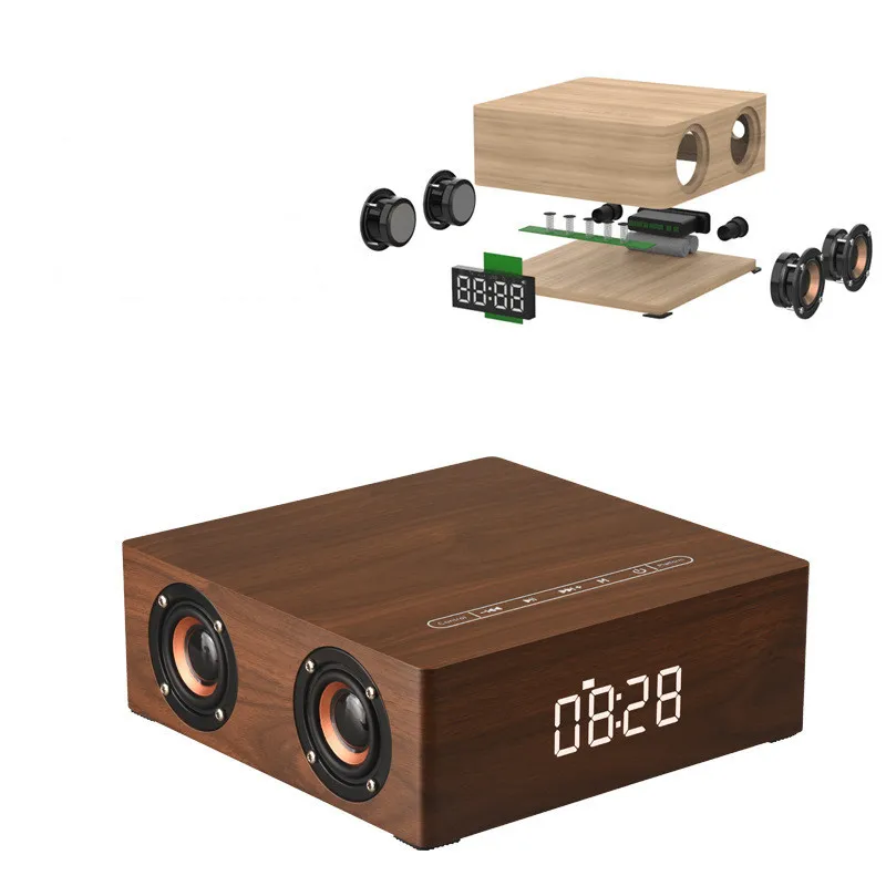 Bluetooth Колонка деревянная 12 Вт с отображением времени и полной