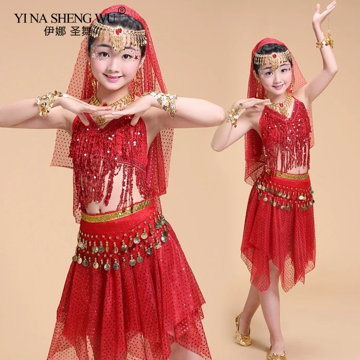 Kids Belly Dance Costumes 2pcs Set Oriental Dance Girls Bellydance India Bellydance Clothes Bellydance Top and Skirt For Girls