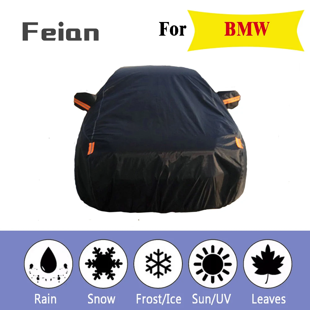 

Full Reflective strip Car Covers Snow Ice Dust Wind Sunshade UV Cover Foldable Car Outdoor black Protector Cover for BMW