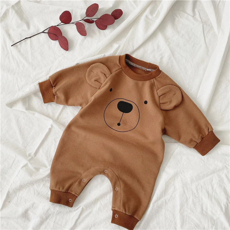 Winter Infants Rompers Cute Plus Velvet Thickening Newborn Baby Outfits Clothes Bears Jumpsuit Cute Little Animal Casual Sweater