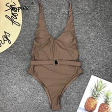 Женский купальник Simplee с высоким вырезом, цельный купальный костюм с v-образным вырезом, привлекательный купальный костюм-бикини, монокини с пуш-ап для лета