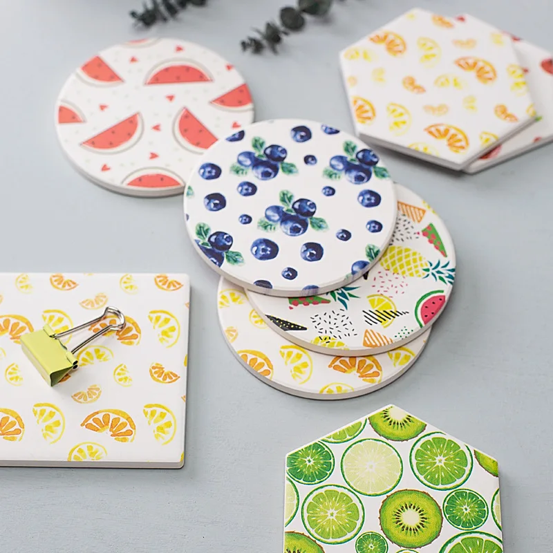 Colorful Fruit Sensation Diatomite Coasters Moisture Absorption Environmentally Friendly Insulation Pad | Дом и сад