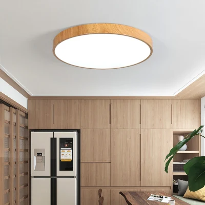 Ультра-тонкий деревянный светодиодный потолочный светильник с зернистой поверхностью, современная лампа для гостиной, светильник для спальни, кухни, скрытая панель