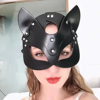 Erotic Women Sexy Mask Half Face Fox Cosplay Leather Sex Mask Halloween Party Mask Masquerade Ball Fancy Masks Punk Collar BDSM 6