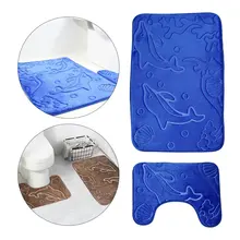 אסלת מחצלת כרית כיסוי דולפין דפוס רך חום כחול אמבטיה מחצלות סט אמבטיה שטיח U צורת שרותים מושב כיסוי כרית שטיח(China)