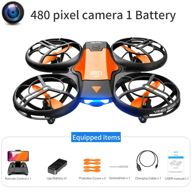 2021 NEW Quadcopter V8 drone 4k profesional 1080P 480P HD Camera WiFi Fpv Air Pressure Altitude Hold Black RC Drone Toy 480P Yellow 1B