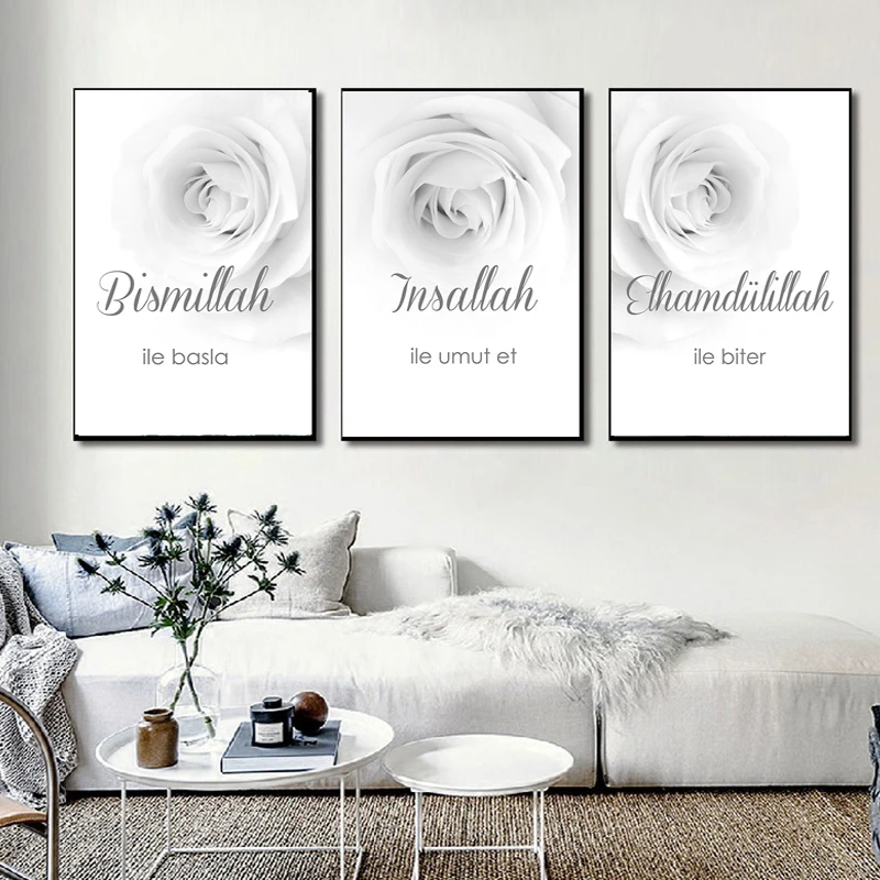 Современный Цветочный серый плакат Basla Картина на холсте настенное искусство