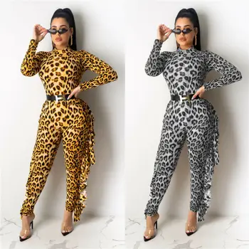

Women Jumpsuit Romper Lady Long Blouse Top Bodysuit Long Sleeve Leopard Playsuit /BY