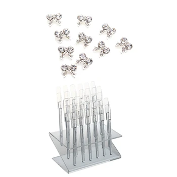 

10 x Bow Tie 3D Clear Rhinestone Nail Art DIY Decoration & 1x Display MANICURE 32 Sticks Attach Nails Nail Art