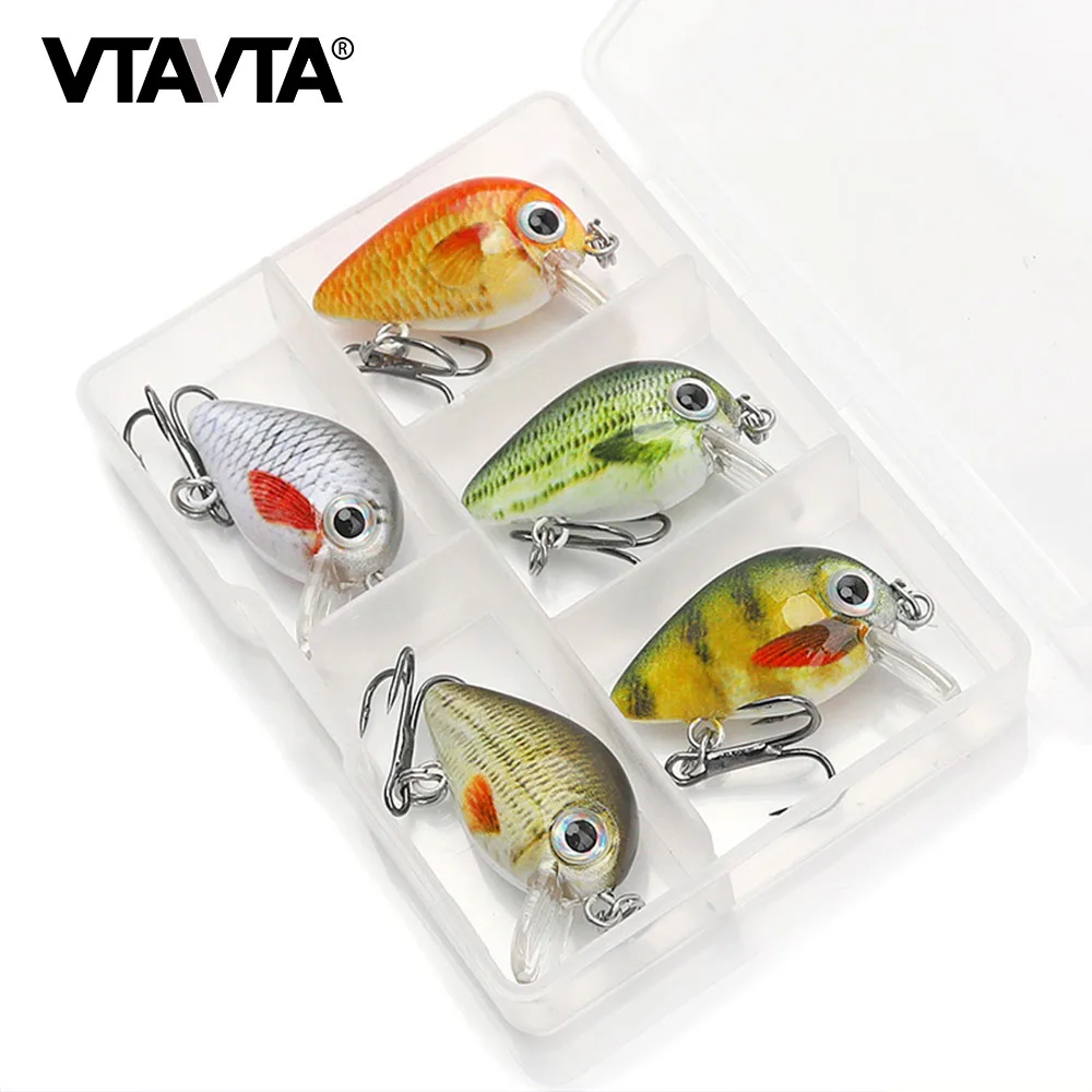 

VTAVTA Mini Crank Bait 5pcs Floating Wobblers for Fishing Lure Set of Wobblers Artificial Bait 1.6g Fake Fish Hard Lures Minnow
