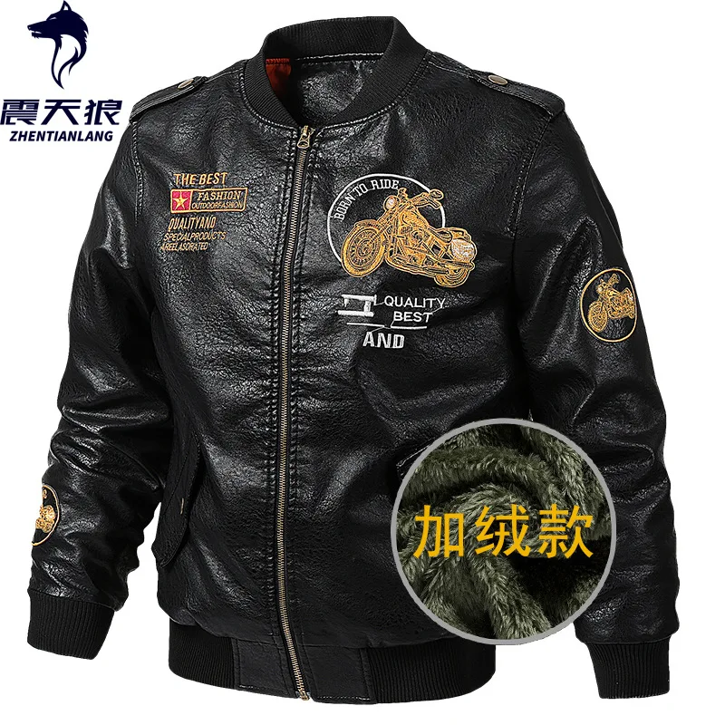 Cross Border for Amazon AliExpress Brushed And Thick PU Leather Jacket Men Thick MEN'S Coat Manufacturers Direct Selling