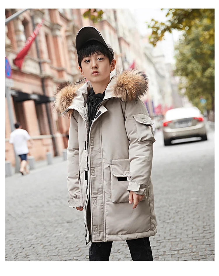 Зимняя куртка для мальчиков-30 градусов детская верхняя одежда с воротником из натурального меха енота теплый детский зимний комбинезон с капюшоном Z659