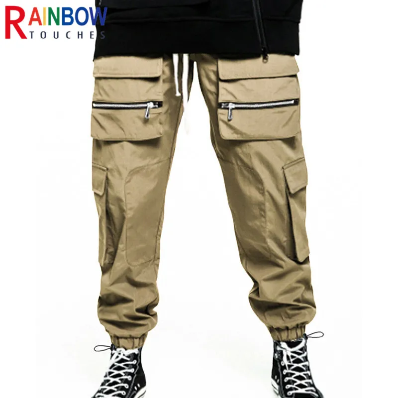 Cargo Men Casual Pant Large Zip Pocket Pants Mens Trend Drawstring Foot Retractor Men Trousers Superior Quality Rainbowtouches