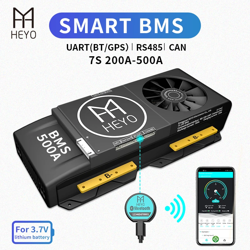 HEYO Smart BMS Li Ion 7S 24V 200A 250A 300A 400A 500A Bluetooth BT RS485 CAN USB NTC GPS UART аккумулятор с