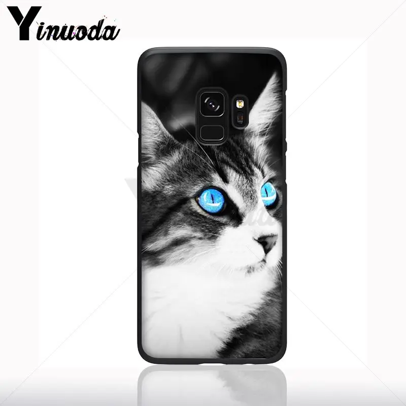 Kucing Hitam Menatap Mata Hitam Lembut Silicone Ponsel Cover untuk Samsung Galaxy S10plus S9 Plus S8plus S10E A50 A70 A10 Case ponsel
